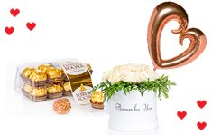 מארז קופסת וורדים ססגוניים עם פררו ובלון