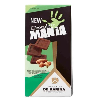 ניו מניה ריבועי שוקולד חלב עם נגיסות שקדים קלויים ומלוחים