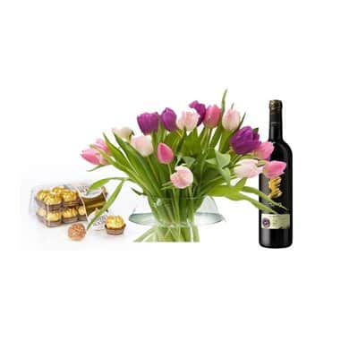 זר טוליפים עם יין ופררו